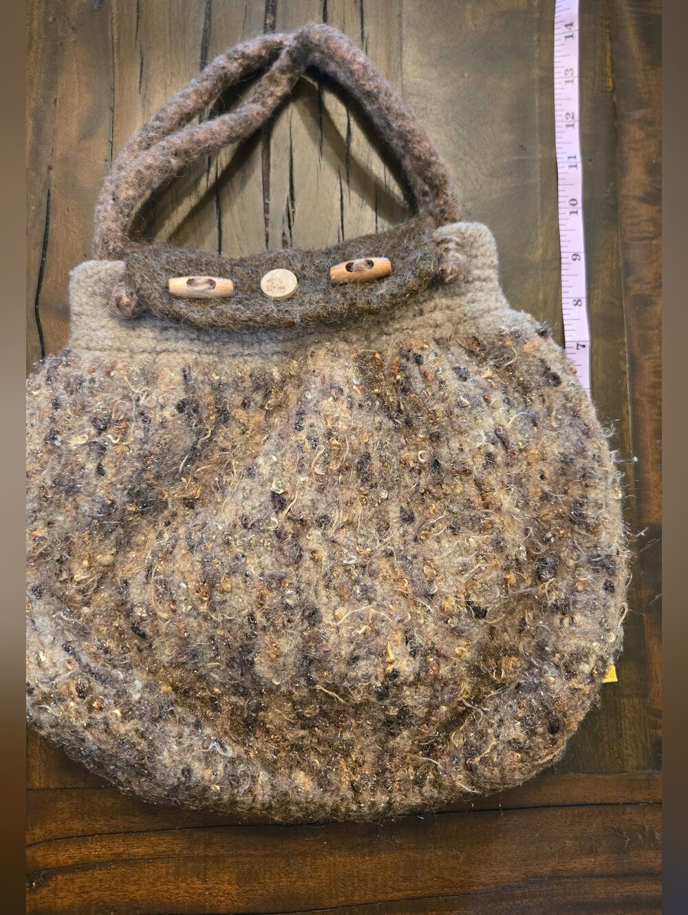 Handmade Fellted Wool Knitt Handbag With Wooden Buttons